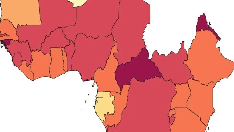 Partial map of Africa showing AMR rates