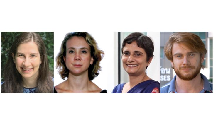 Headshots of webinar speakers Rebecca Kahn, Rebecca Grais, Cherry Kang and James Watson