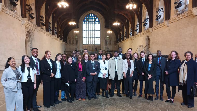 IHTM 2024 students in Westminster Hall at the Houses of Parliament where they presented policy briefs to the APPG on Malaria and NTDs