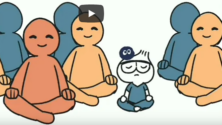 Cartoon of students meditating
