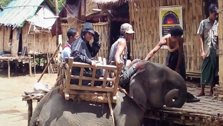 Local people on an elephant in Myanmar