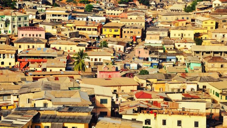 Aerial image of town in Ghana