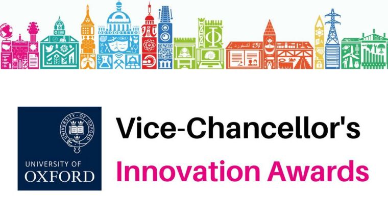 Trudie Lang and the Vice-Chancellor's Innovation Awards logo